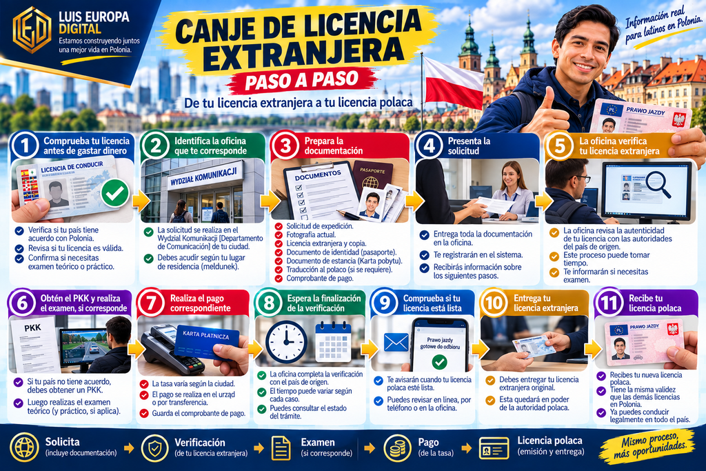 pasos para canjear una licencia extranjera en Polonia