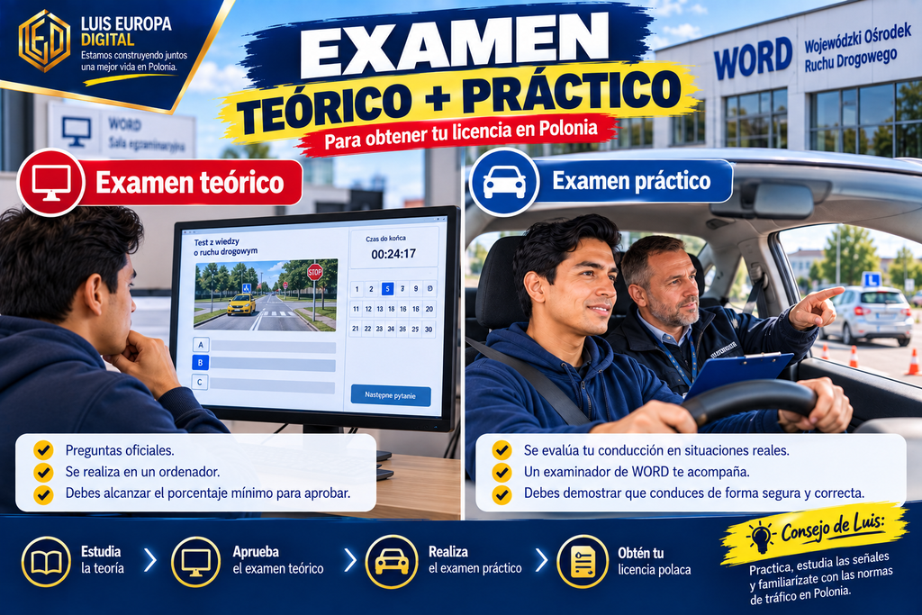 examen teórico y práctico para obtener la licencia de conducir en Polonia