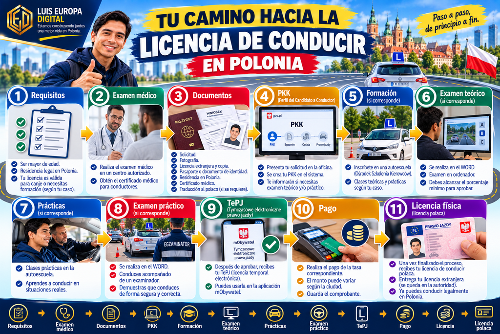 proceso paso a paso para sacar la licencia de conducir en Polonia