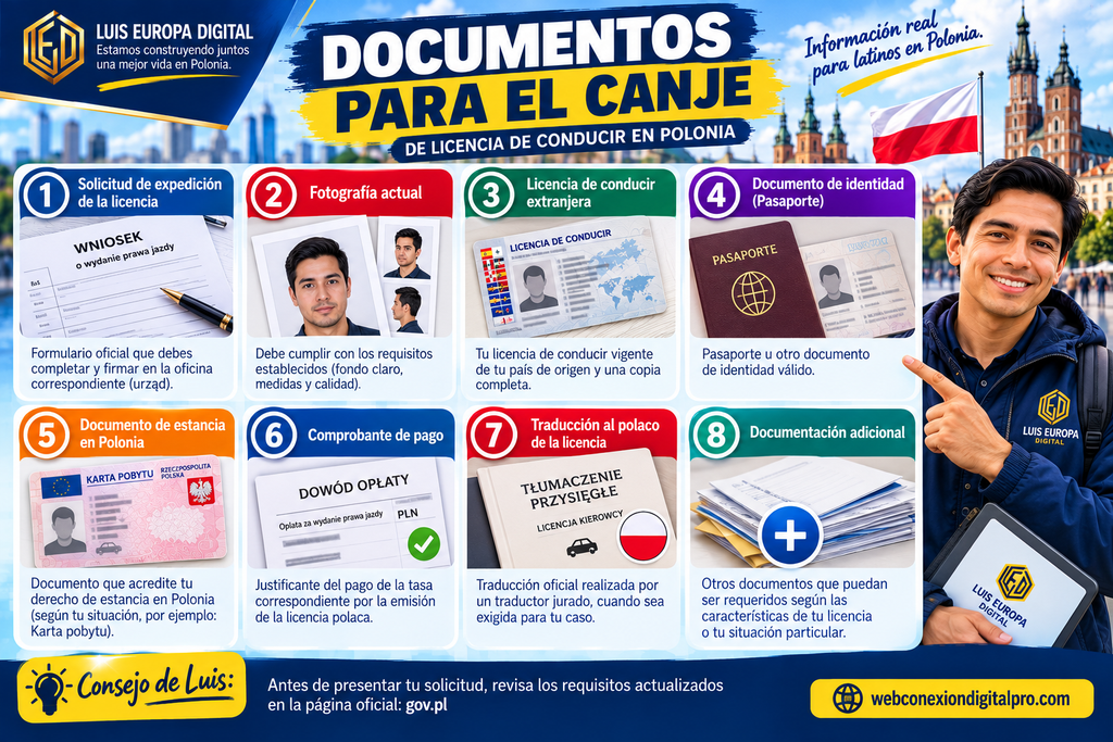 documentos para canjear una licencia extranjera en Polonia